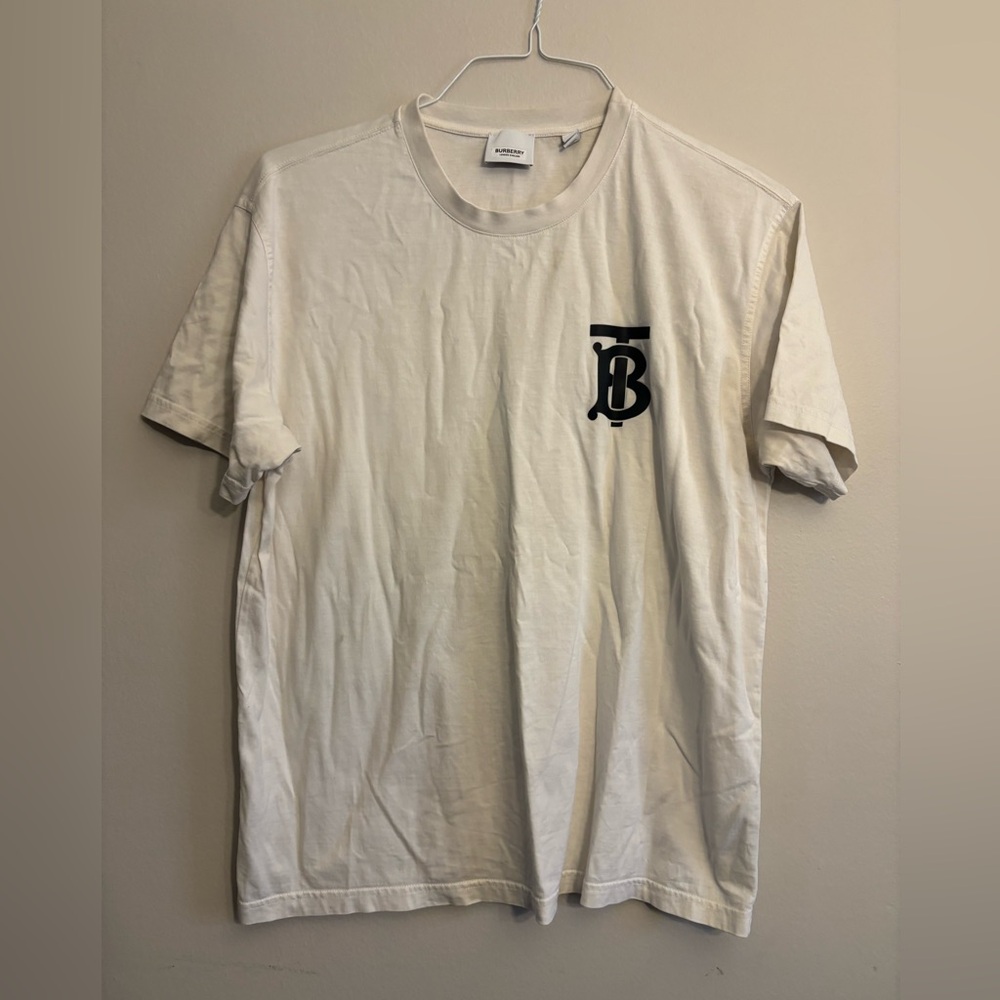 Burberry Cream Short Sleeve Tee with Logo
